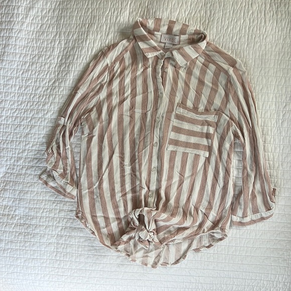 Vixbe size large striped button up blouse with tie front - Picture 1 of 7